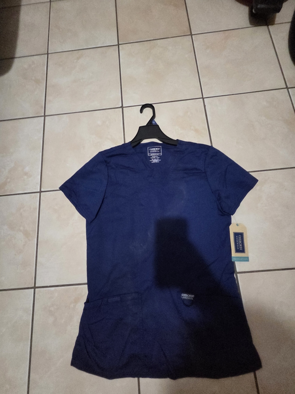 Cherokee Navy Short Sleeve Men's Scrub Top